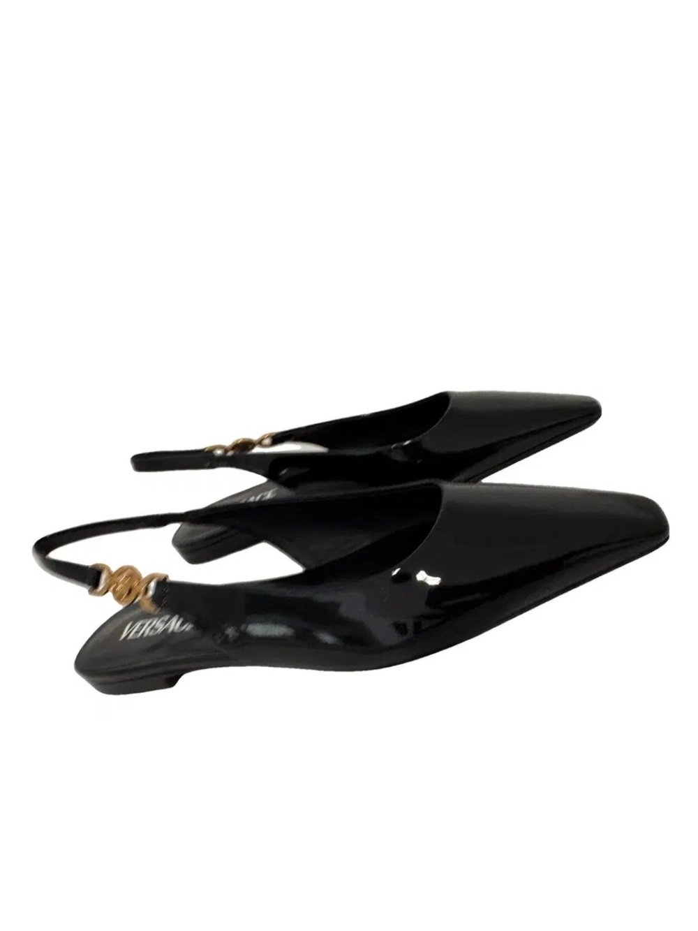 Versace Black Patent Leather Slingback Pointed Flats